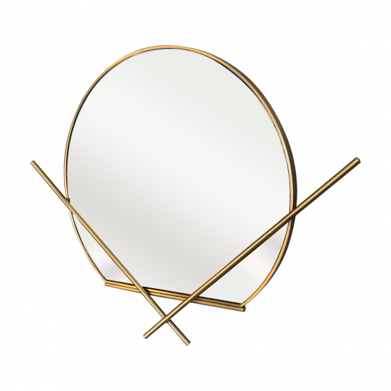 Espelho redondo de metal dourado