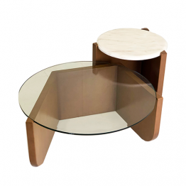 Mesa de centro com base em pedra, mesa de centro com base em vidro