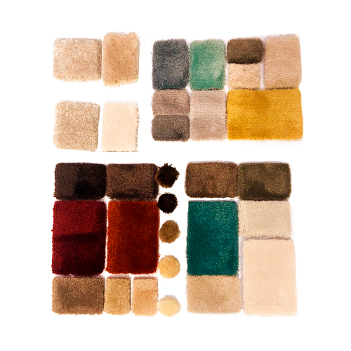 Carpetes e tapetes á medida, amostras de texturas e cores