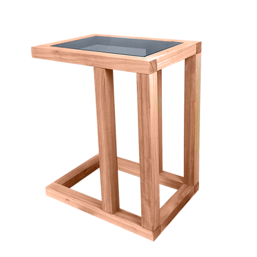 Mesa de apoio em madeira com tampo em vidro