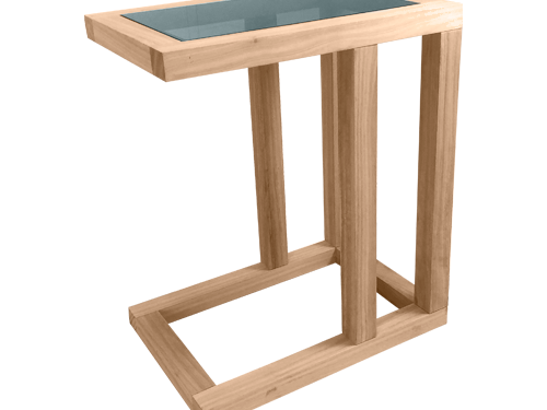 Mesa de apoio em madeira com tampo em vidro